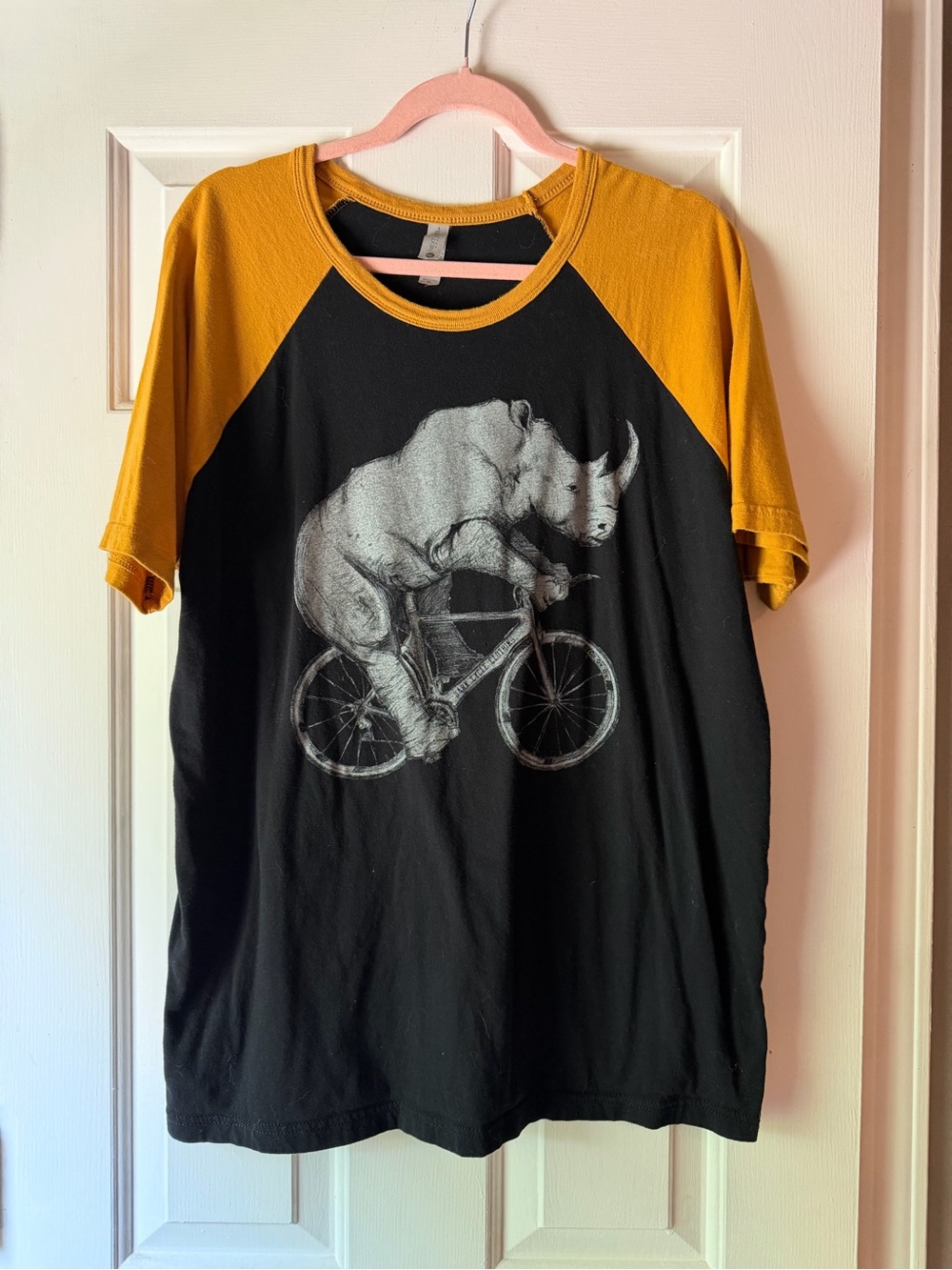 Black & Mustard Raglan Tee with Rhino Bicycle Graphic